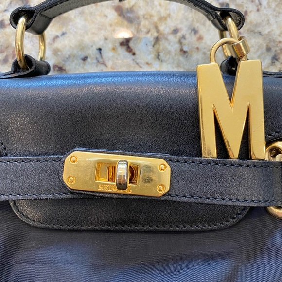 Moschino Mini black nylon and leather purse with gold trim. - Picture 4 of 7